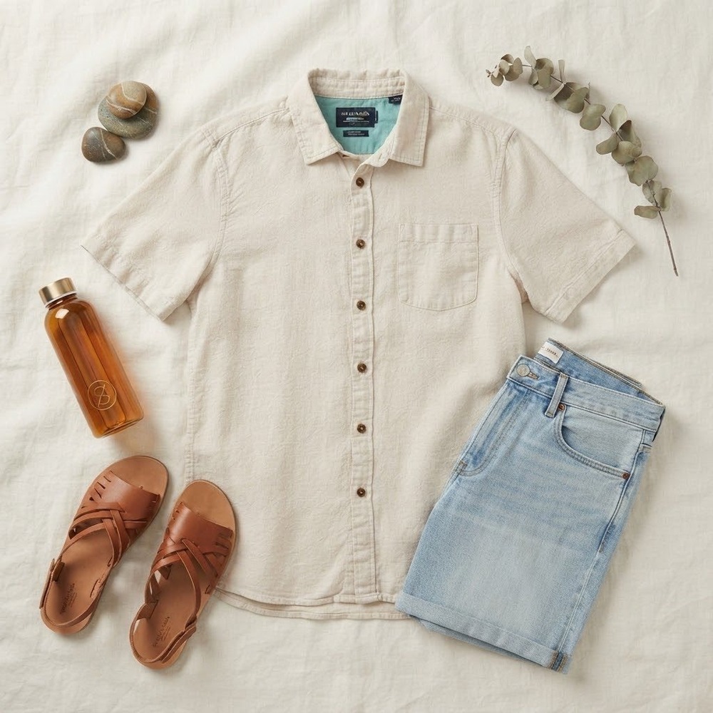 Scotch & Soda Mens XXL Relaxed Organic Cotton Linen Short Sleeve Shirt Cream